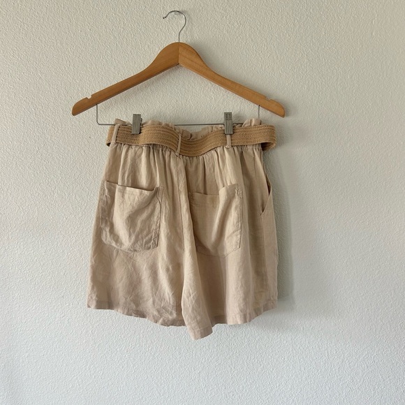NWT Zara High Waist Paper Bag Shorts with Belt in Tan - Picture 6 of 6
